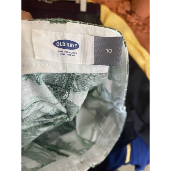 Old Navy Linen Blend Shorts Womens 10 Green White Leaf Tropical - Picture 4 of 4